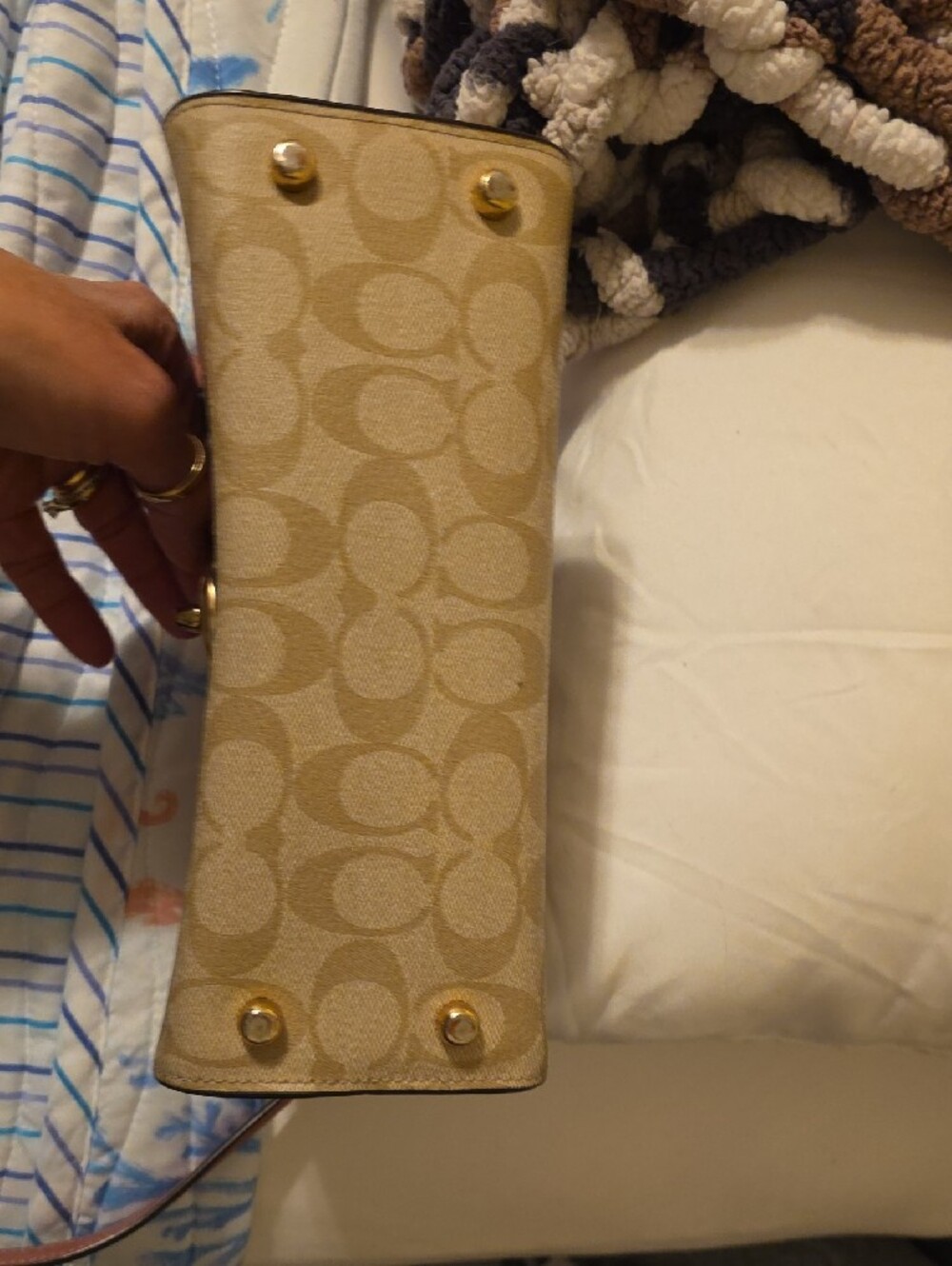 Coach Pink Leather & Signature Canvas Satchel with Butterfly Accents - Picture 4 of 12